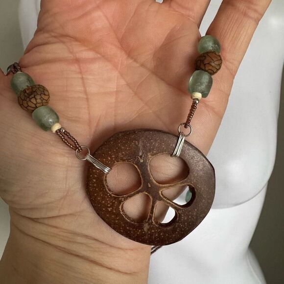 Handmade Silver Glass & Wood Beaded  Necklace - Picture 9 of 9